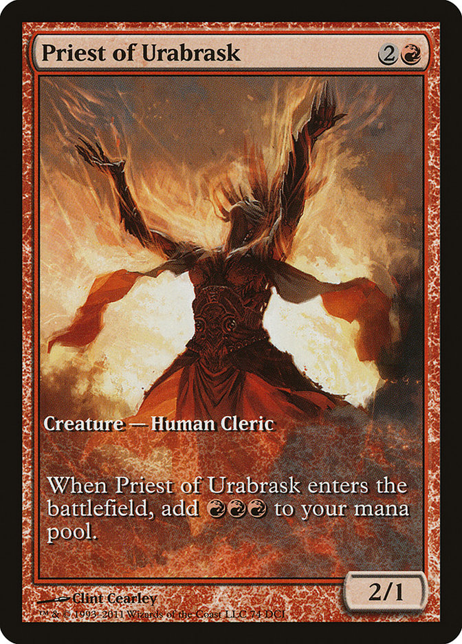Priest of Urabrask (Game Day) (Full Art) [New Phyrexia Promos] | Boutique FDB TCG