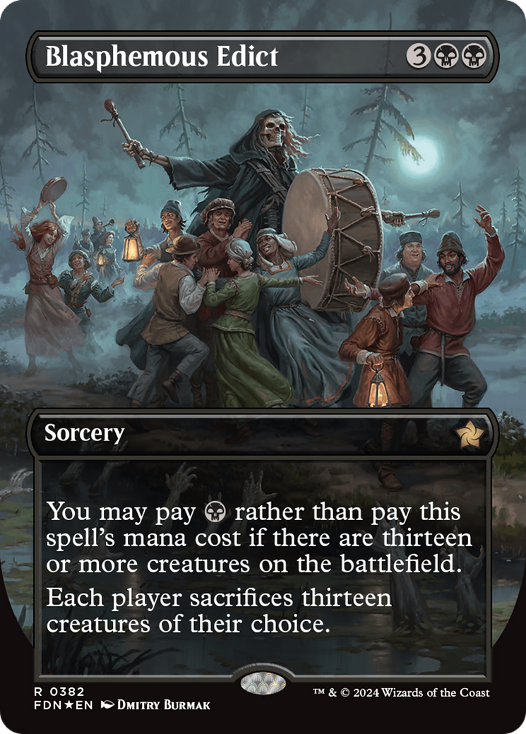 Blasphemous Edict (Borderless) (Mana Foil) [Foundations] | Boutique FDB TCG