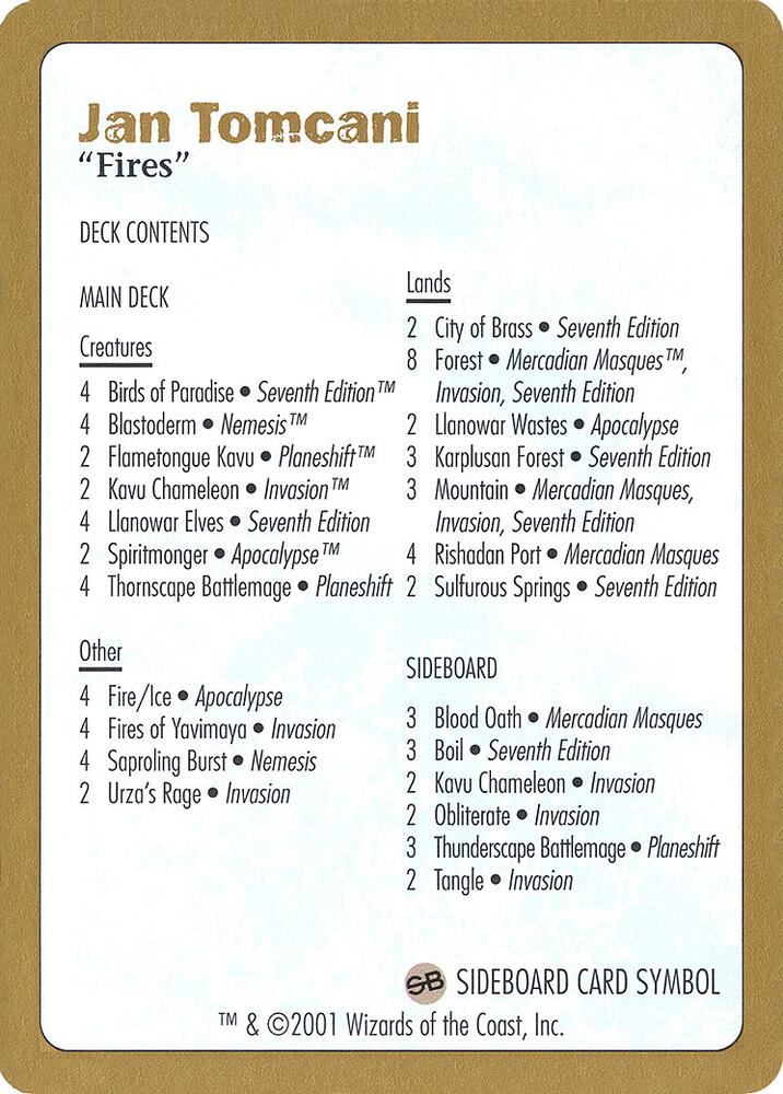 2001 Jan Tomcani Decklist Card [World Championship Decks] | Boutique FDB TCG