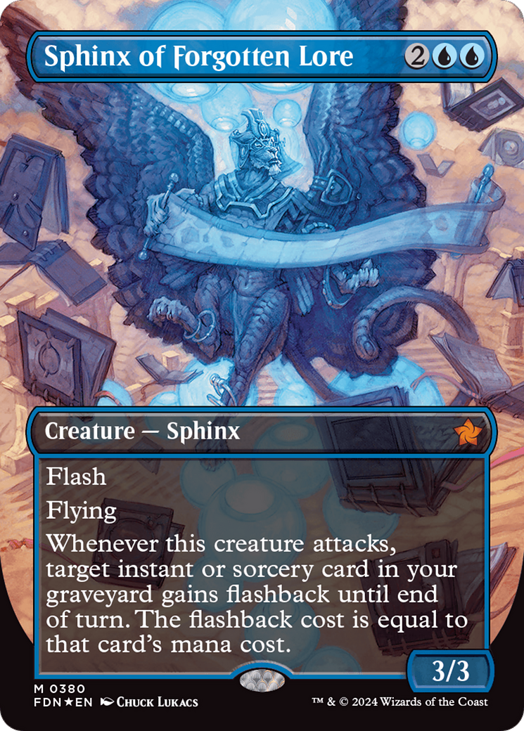Sphinx of Forgotten Lore (Borderless) (Mana Foil) [Foundations] | Boutique FDB TCG