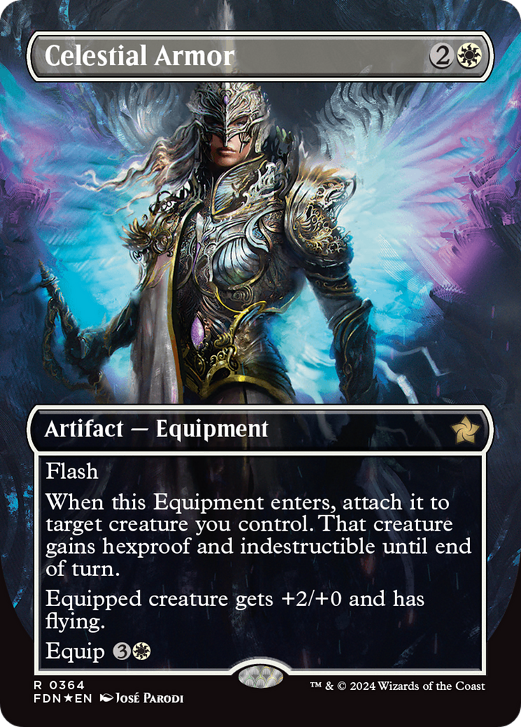 Celestial Armor (Borderless) (Mana Foil) [Foundations] | Boutique FDB TCG