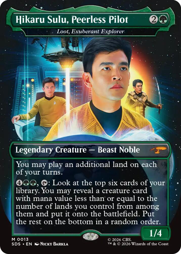 Hikaru Sulu, Peerless Pilot - Loot, Exuberant Explorer (Borderless) (13) [Star Trek: Stardates] | Boutique FDB TCG