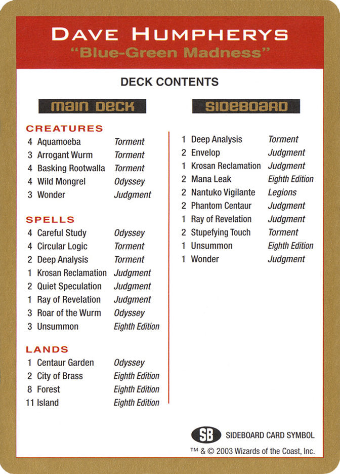 Dave Humpherys Decklist [World Championship Decks 2003] | Boutique FDB TCG