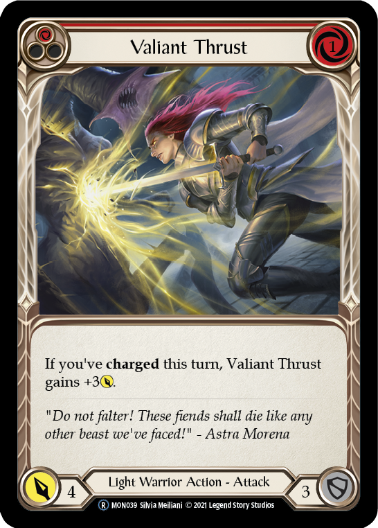 Valiant Thrust (Red) [U-MON039-RF] (Monarch Unlimited)  Unlimited Rainbow Foil | Boutique FDB TCG