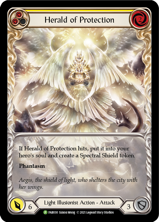 Herald of Protection (Yellow Extended Art) [FAB030] (Promo)  Rainbow Foil | Boutique FDB TCG