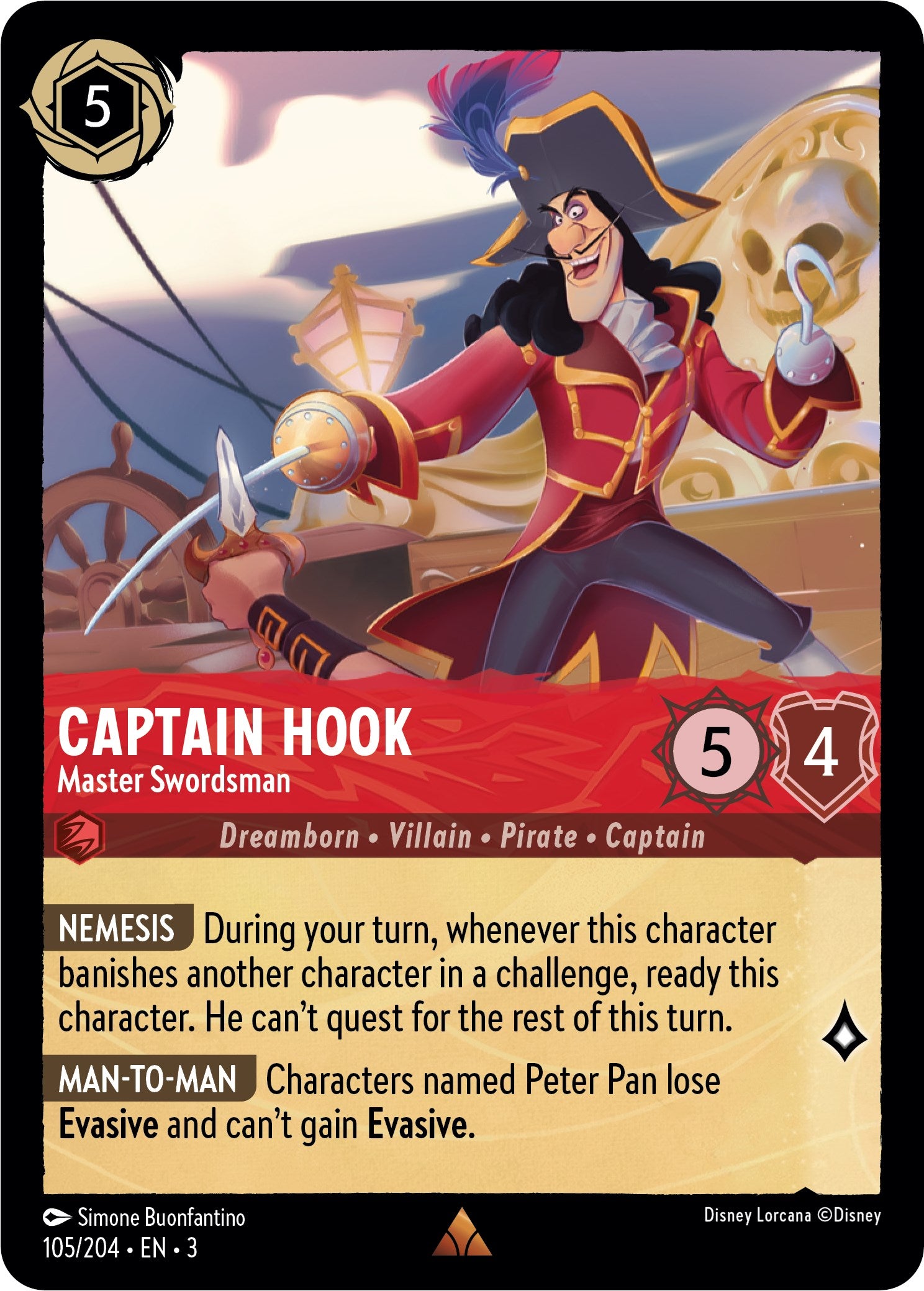 Captain Hook - Master Swordsman (105/204) [Into the Inklands] | Boutique FDB TCG