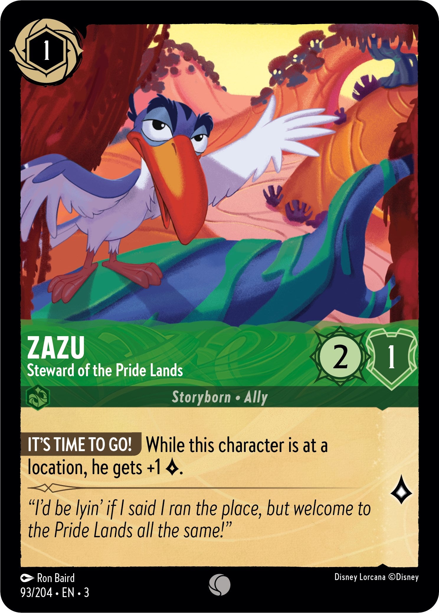 Zazu - Steward of the Pride Lands (93//204) [Into the Inklands] | Boutique FDB TCG