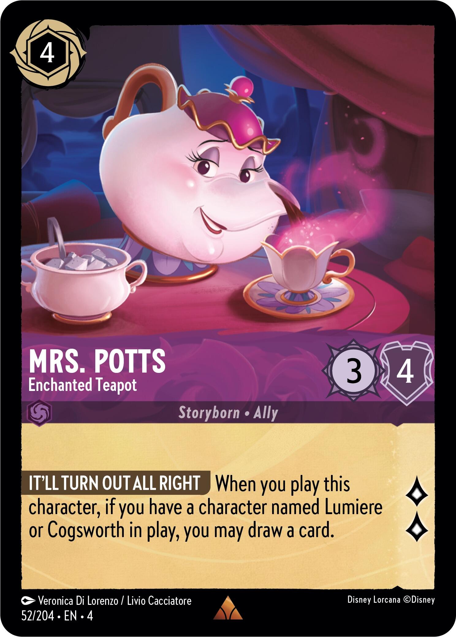 Mrs. Potts - Enchanted Teapot (52/204) [Ursula's Return] | Boutique FDB TCG