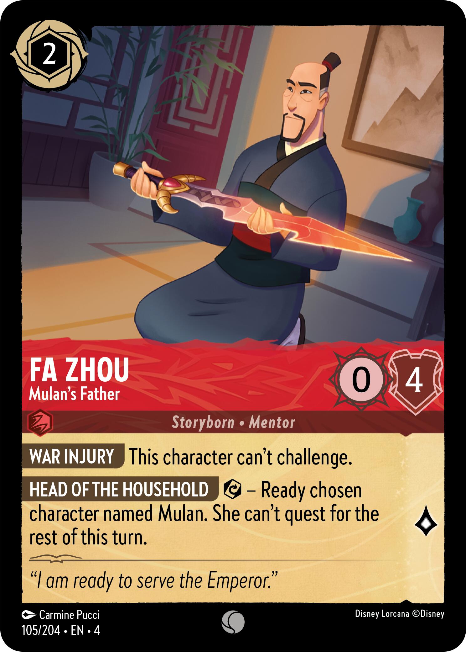 Fa Zhou - Mulan's Father (105/204) [Ursula's Return] | Boutique FDB TCG