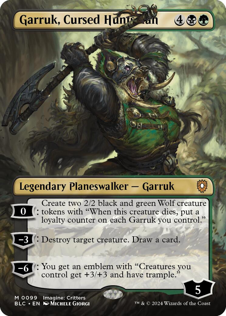 Garruk, Cursed Huntsman (Borderless) [Bloomburrow Commander] | Boutique FDB TCG