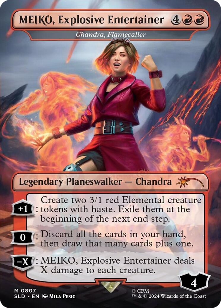 MEIKO, Explosive Entertainer - Chandra, Flamecaller (Rainbow Foil) (Japanese) [Secret Lair Drop Series] | Boutique FDB TCG