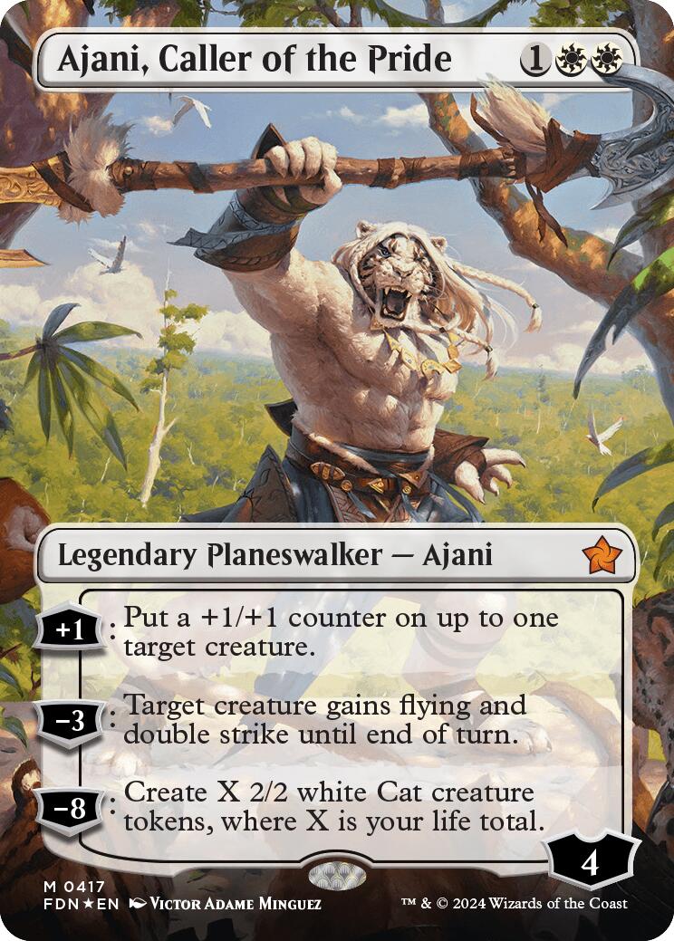 Ajani, Caller of the Pride (Borderless) (Mana Foil) [Foundations] | Boutique FDB TCG