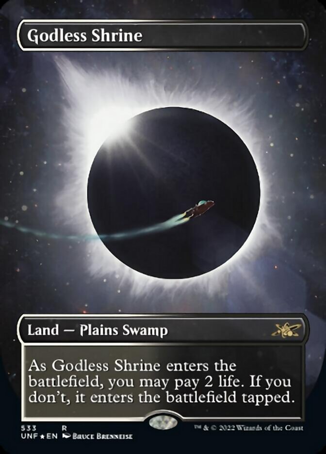 Godless Shrine (Borderless) (Galaxy Foil) [Unfinity] | Boutique FDB TCG