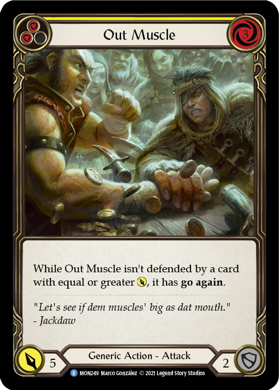 Out Muscle (Yellow) [MON249-RF] (Monarch)  1st Edition Rainbow Foil | Boutique FDB TCG
