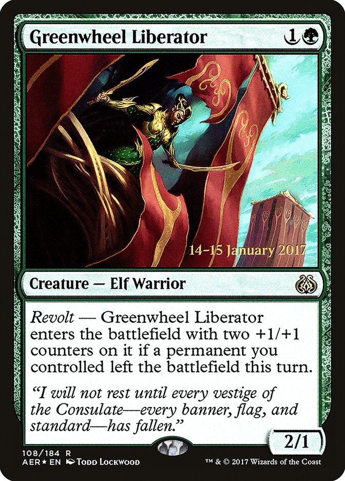 Greenwheel Liberator [Aether Revolt Prerelease Promos] | Boutique FDB TCG