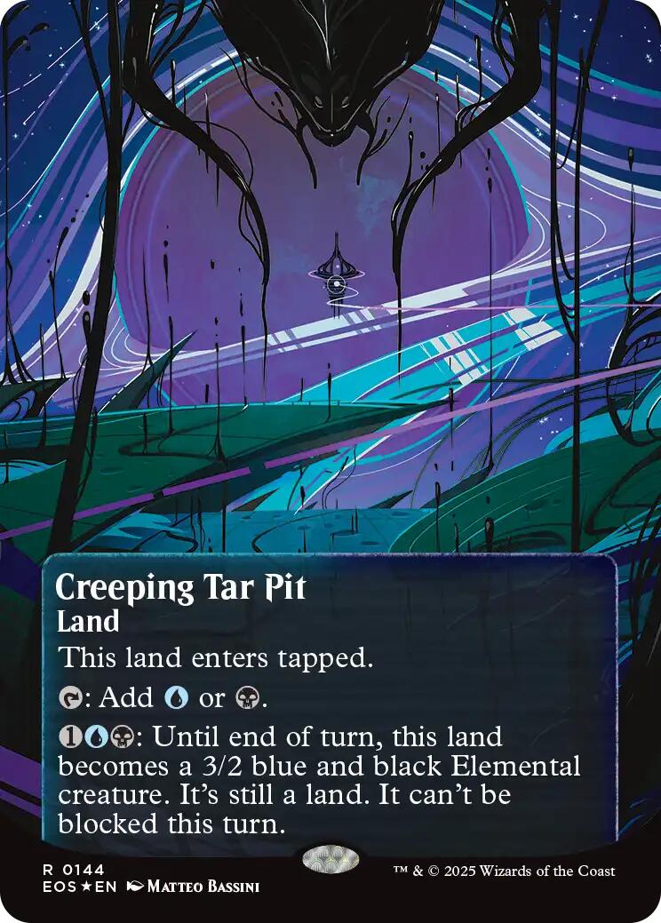 Creeping Tar Pit (0144) (Borderless) (Galaxy Foil) [Edge of Eternities: Stellar Sights] | Boutique FDB TCG