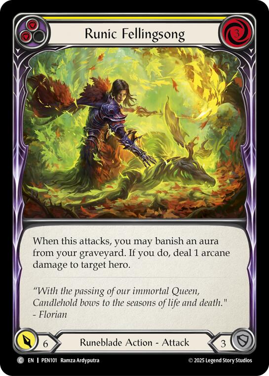 Runic Fellingsong (Yellow) (Rainbow Foil) [PEN101] (Compendium of Rathe)  Rainbow Foil | Boutique FDB TCG