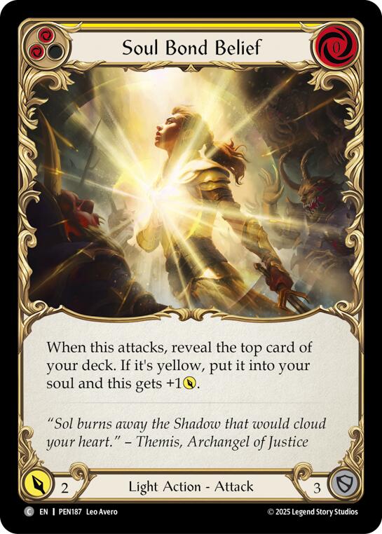 Soul Bond Belief (Yellow) (Rainbow Foil) [PEN187] (Compendium of Rathe)  Rainbow Foil | Boutique FDB TCG
