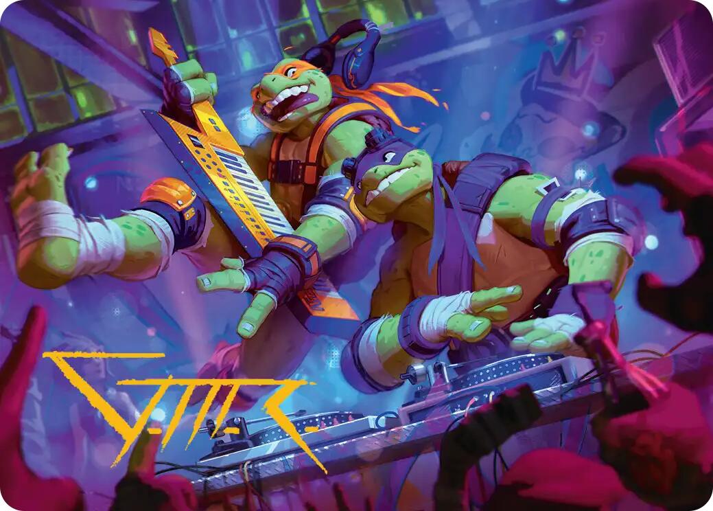 Mikey & Don, Party Planners Art Card (Gold-Stamped Signature) [Teenage Mutant Ninja Turtles Art Series] | Boutique FDB TCG