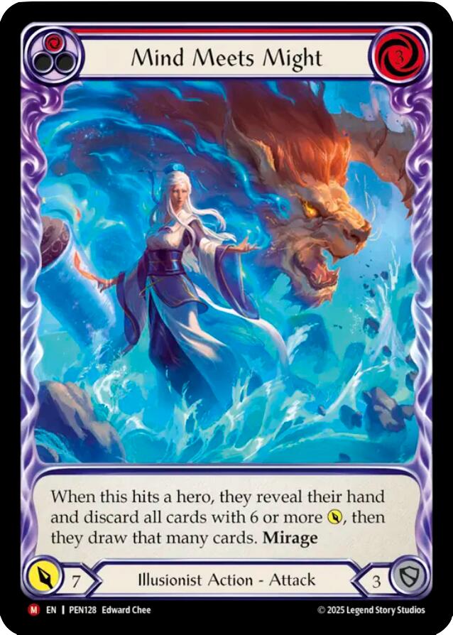 Mind Meets Might (Red) (Extended Art)) [PEN128] (Compendium of Rathe)  Rainbow Foil | Boutique FDB TCG