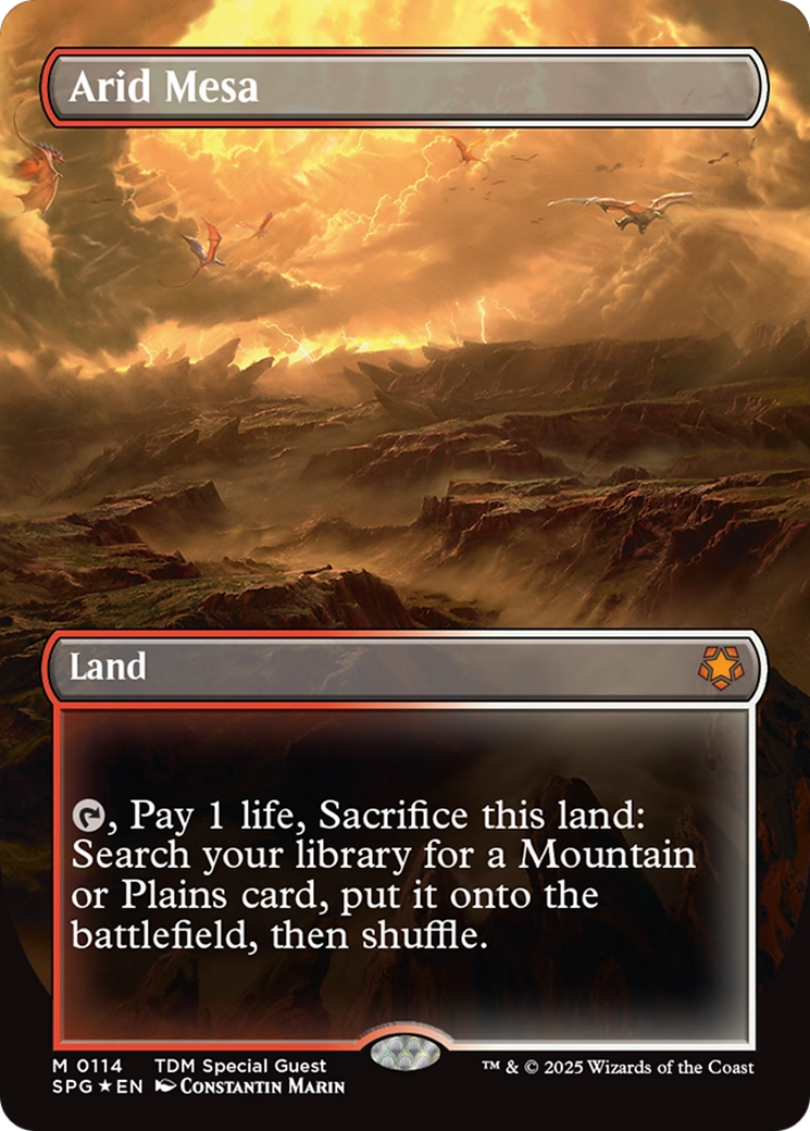 Arid Mesa (Borderless) (Dragonscale Foil) [Tarkir: Dragonstorm Special Guests] | Boutique FDB TCG