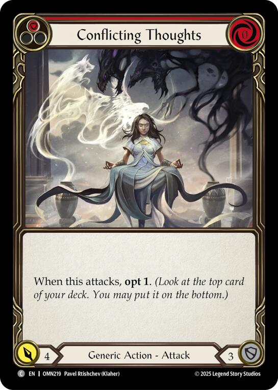 Conflicting Thoughts (Red) [OMN219] (Omens of the Third Age)  Rainbow Foil | Boutique FDB TCG