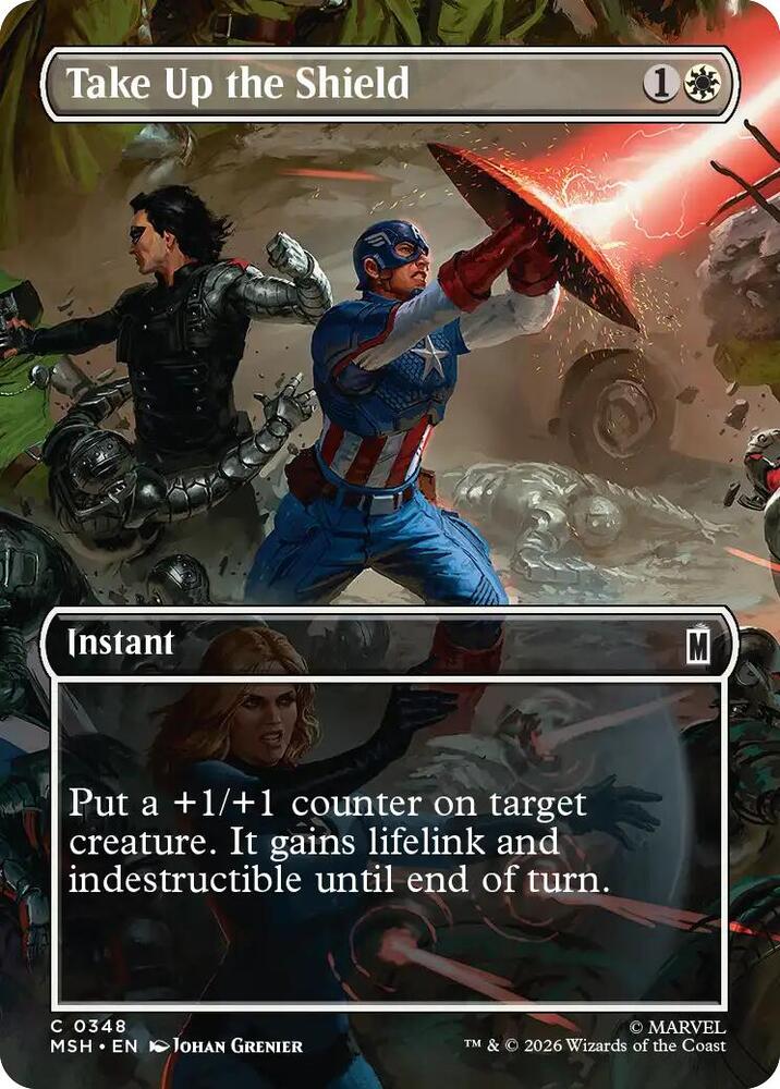 Take Up the Shield (Borderless) (348) [Marvel Super Heroes] | Boutique FDB TCG