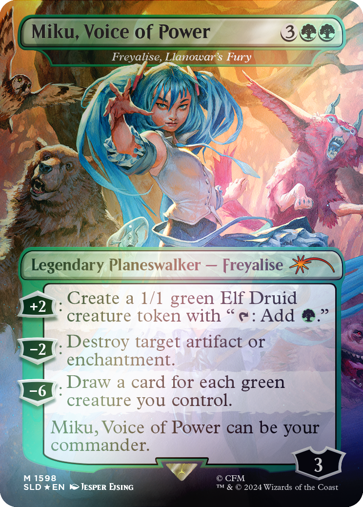 Miku, Voice of Power - Freyalise, Llanowar's Fury (Rainbow Foil) [Secret Lair Drop Series] | Boutique FDB TCG