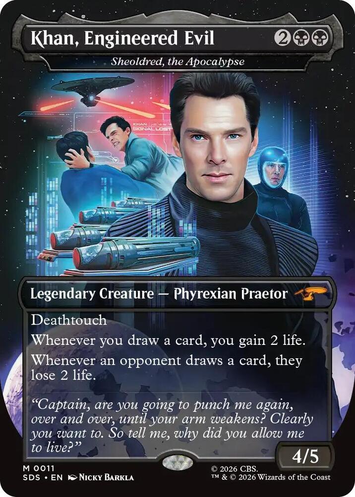Khan, Engineered Evil - Sheoldred, the Apocalypse (Borderless) (11) [Star Trek: Stardates] | Boutique FDB TCG