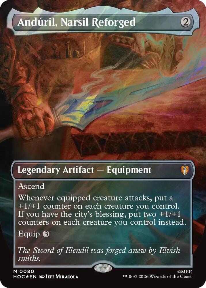 Anduril, Narsil Reforged (Borderless) (Surge Foil) (80) [The Hobbit: Eternal-Legal] | Boutique FDB TCG