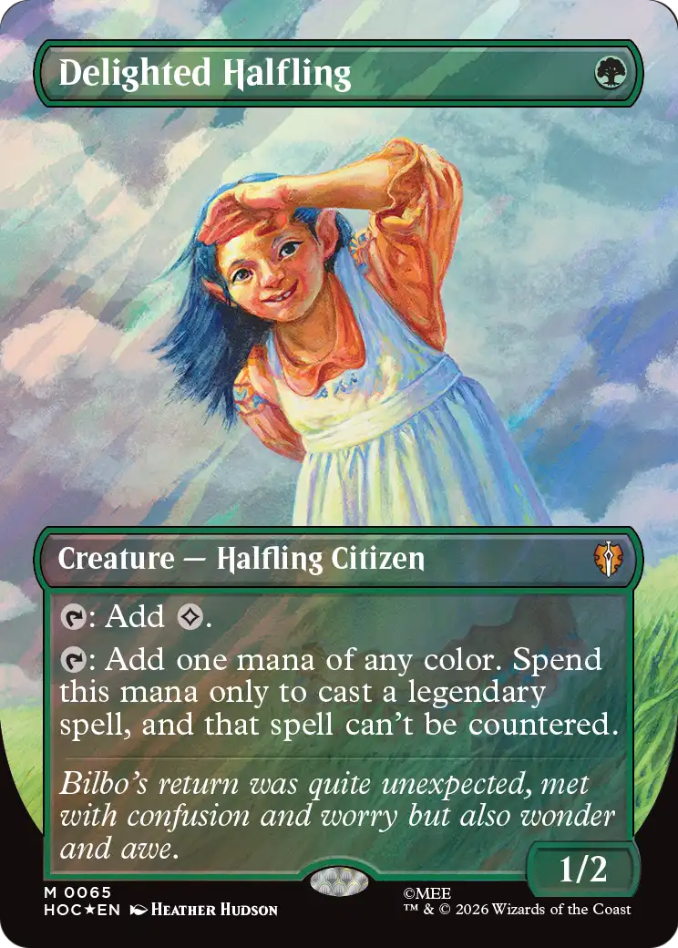 Delighted Halfling (Borderless) (Surge Foil) [The Hobbit] | Boutique FDB TCG
