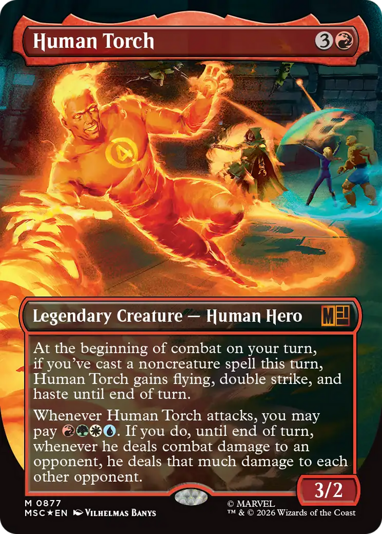 Human Torch (Borderless) (Surge Foil) [Marvel Super Heroes Commander] | Boutique FDB TCG