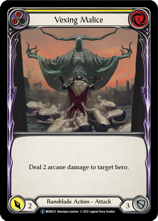 Vexing Malice (Yellow) [U-MON233-RF] (Monarch Unlimited)  Unlimited Rainbow Foil | Boutique FDB TCG