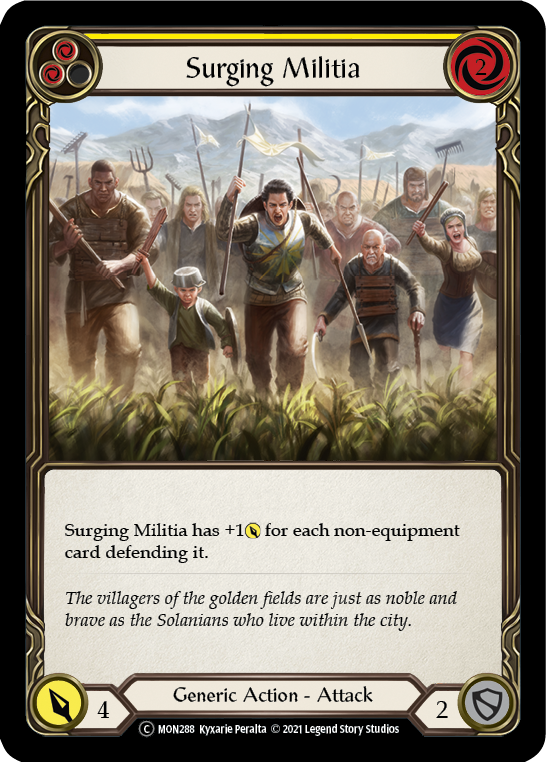 Surging Militia (Yellow) [U-MON288-RF] (Monarch Unlimited)  Unlimited Rainbow Foil | Boutique FDB TCG