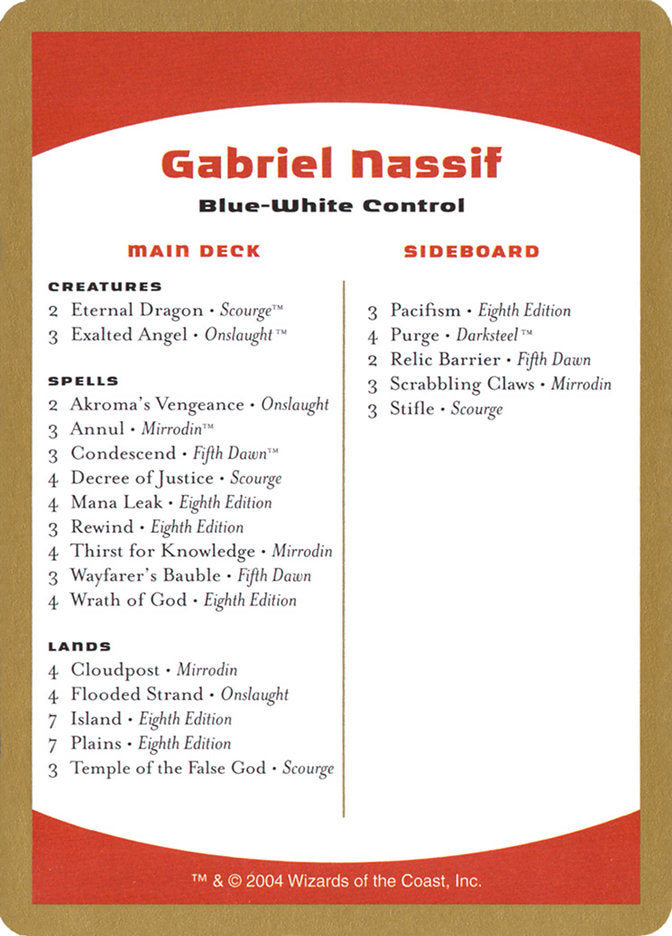 Gabriel Nassif Decklist [World Championship Decks 2004] | Boutique FDB TCG