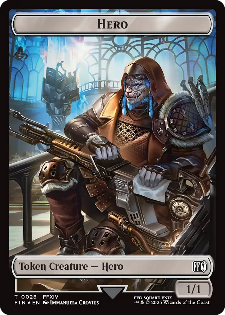 Bird // Hero (0028) Double-Sided Token (Surge Foil) [FINAL FANTASY Commander Tokens] | Boutique FDB TCG