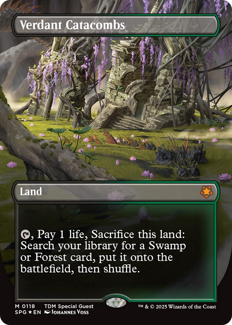 Verdant Catacombs (Borderless) (Dragonscale Foil) [Tarkir: Dragonstorm Special Guests] | Boutique FDB TCG
