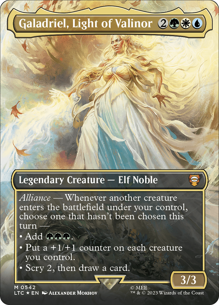 Galadriel, Light of Valinor (Borderless) (Surge Foil) [The Lord of the Rings: Tales of Middle-Earth Commander] | Boutique FDB TCG