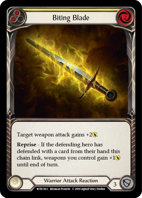 Biting Blade (Yellow) [WTR136-C] (Welcome to Rathe)  Alpha Print Rainbow Foil | Boutique FDB TCG