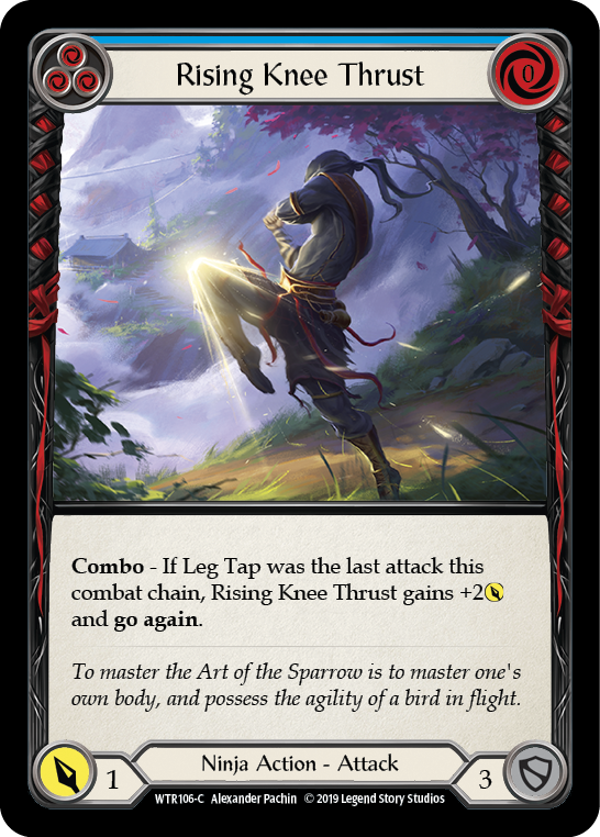Rising Knee Thrust (Blue) [WTR106-C] (Welcome to Rathe)  Alpha Print Rainbow Foil | Boutique FDB TCG