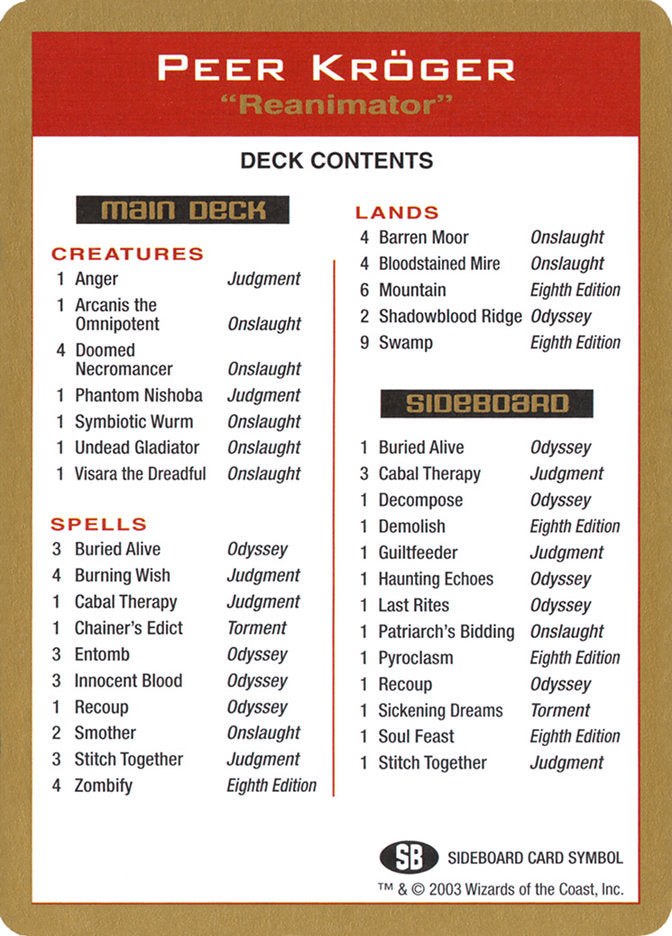 Peer Kroger Decklist [World Championship Decks 2003] | Boutique FDB TCG