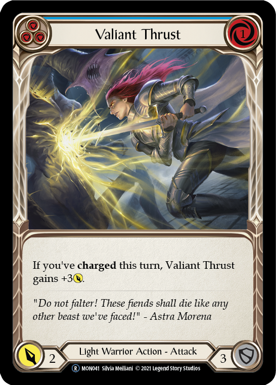 Valiant Thrust (Blue) [U-MON041-RF] (Monarch Unlimited)  Unlimited Rainbow Foil | Boutique FDB TCG