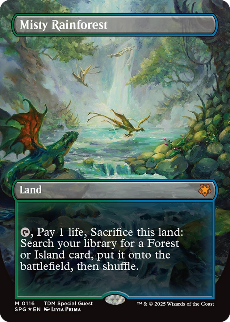 Misty Rainforest (Borderless) (Dragonscale Foil) [Tarkir: Dragonstorm Special Guests] | Boutique FDB TCG