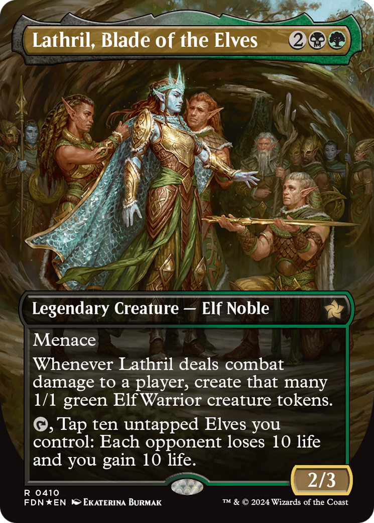 Lathril, Blade of the Elves (Borderless) (Mana Foil) [Foundations] | Boutique FDB TCG