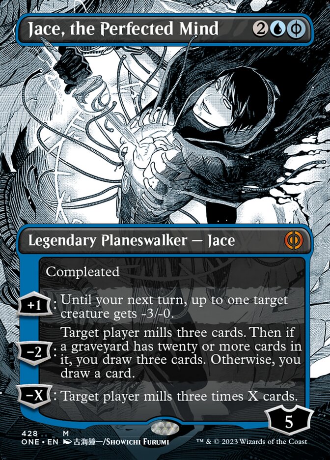 Jace, the Perfected Mind (Borderless Manga Step-and-Compleat Foil) [Phyrexia: All Will Be One] | Boutique FDB TCG