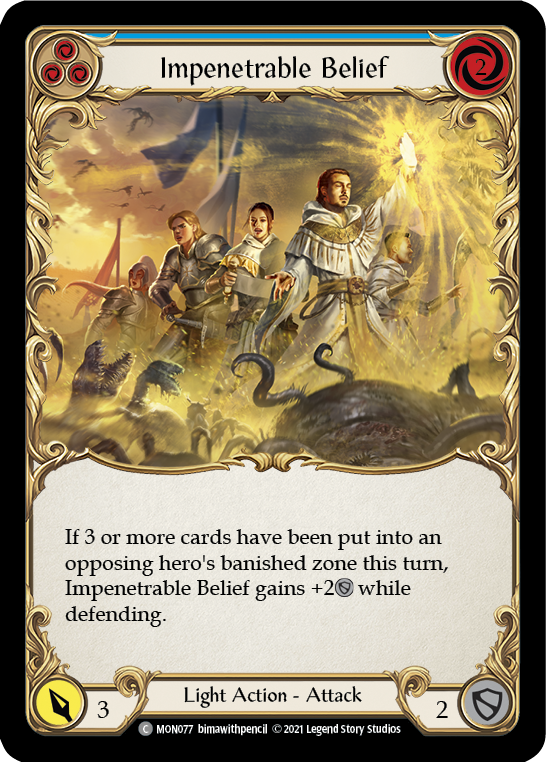 Impenetrable Belief (Blue) [MON077-RF] (Monarch)  1st Edition Rainbow Foil | Boutique FDB TCG