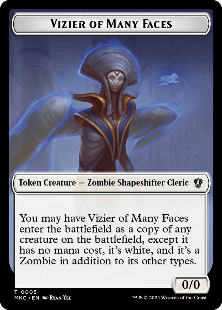 Vizier of Many Faces // Zombie Double-Sided Token [Murders at Karlov Manor Commander Tokens] | Boutique FDB TCG