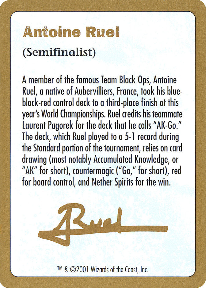 Antoine Ruel Bio [World Championship Decks 2001] | Boutique FDB TCG