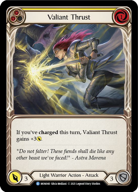 Valiant Thrust (Yellow) [MON040-RF] (Monarch)  1st Edition Rainbow Foil | Boutique FDB TCG