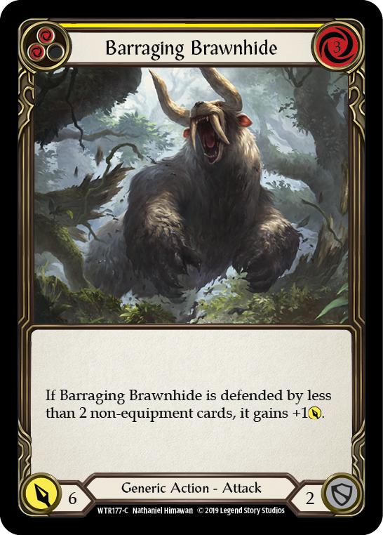 Barraging Brawnhide (Yellow) [WTR177-C] (Welcome to Rathe)  Alpha Print Rainbow Foil | Boutique FDB TCG